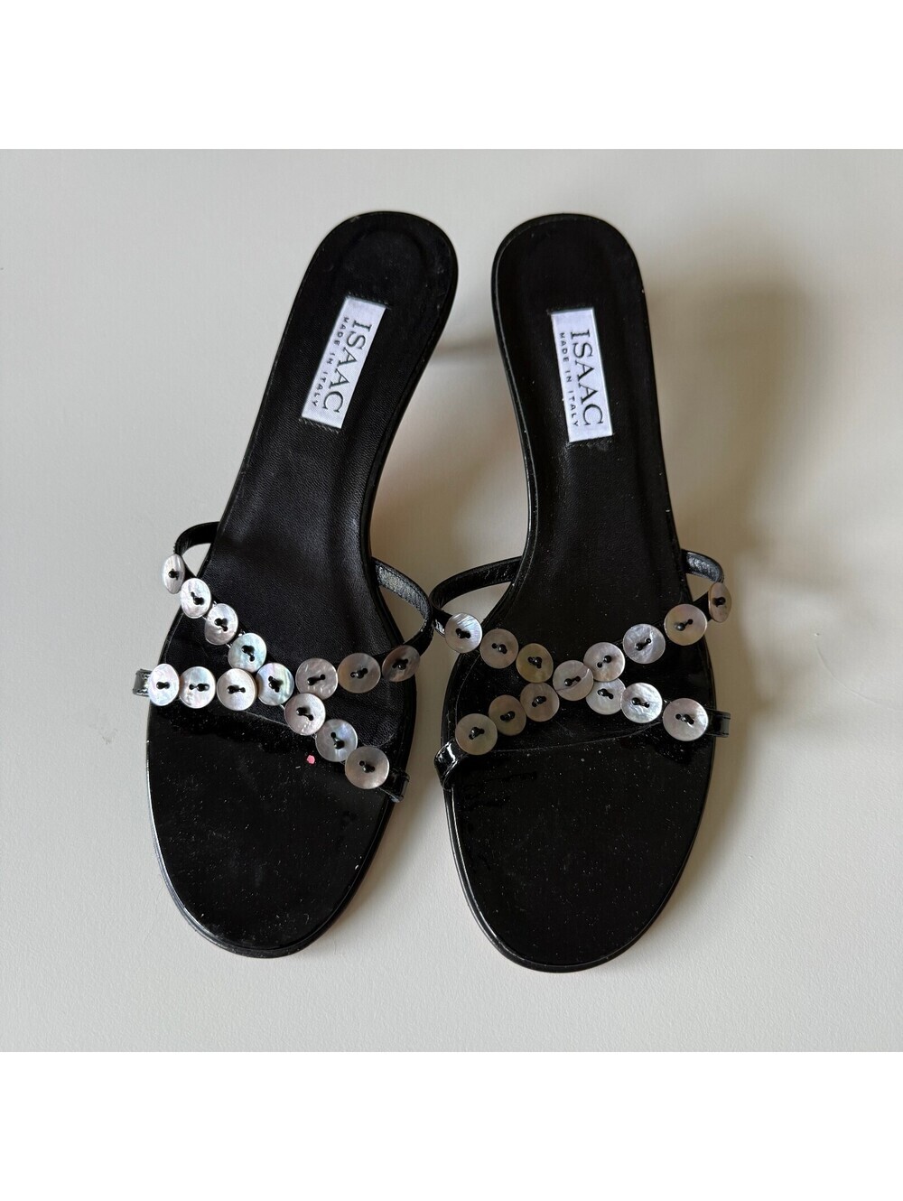 Vintage Isaac Mizrahi Mother of Pearl Button Kitten Heels Designer Sz 9 1/2